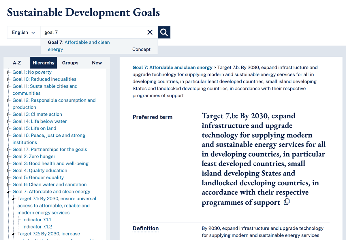 Screenshot of the SDG terminology as rendered by Skosmos.
